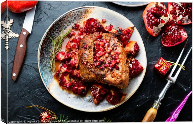 Tasty pork with pomegranate for Christmas Canvas Print by Mykola Lunov Mykola