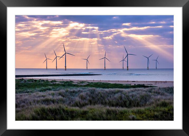 Redcar Wind Farm: South Gare Sun Rays Framed Mounted Print by Tim Hill