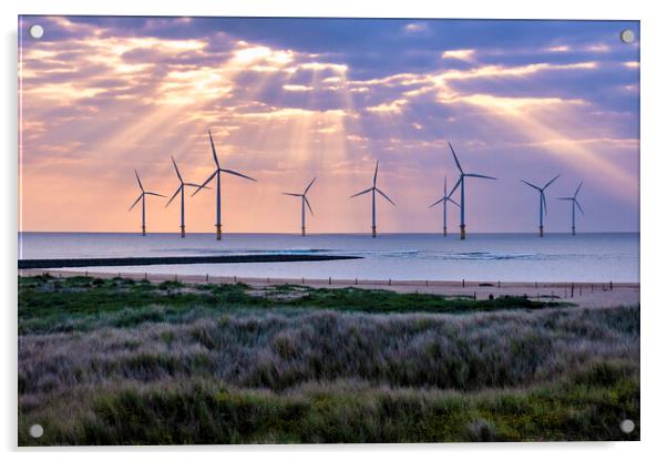 Redcar Wind Farm: South Gare Sun Rays Acrylic by Tim Hill