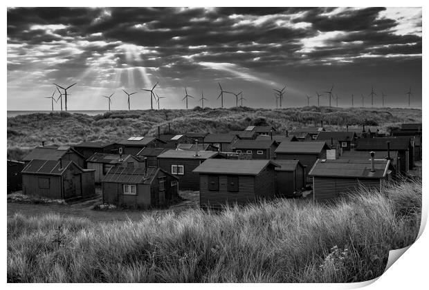 South Gare Fishermans Beach huts Print by Tim Hill