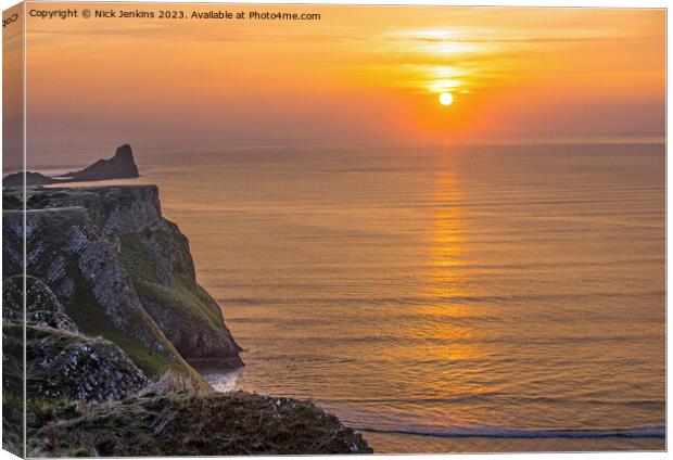Worms Head and Cliffs Gower Peninsula South Wales Canvas Print by Nick Jenkins