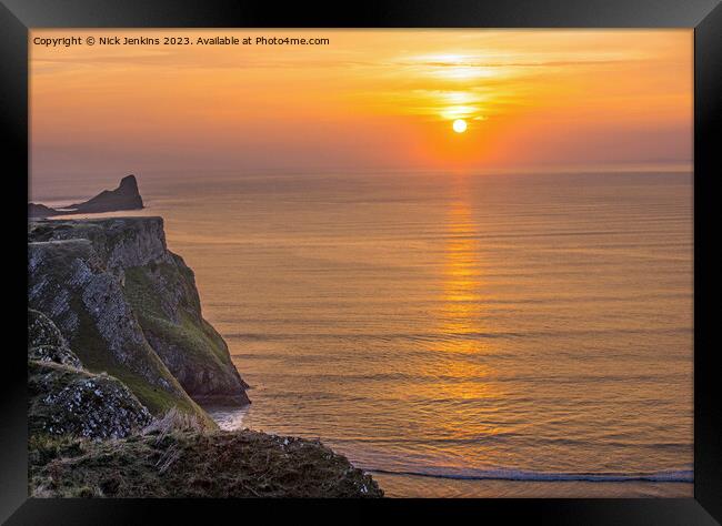 Worms Head and Cliffs Gower Peninsula South Wales Framed Print by Nick Jenkins