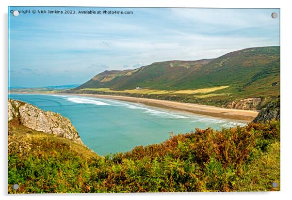 Rhossili Bay Gower Peninsula South Wales Acrylic by Nick Jenkins