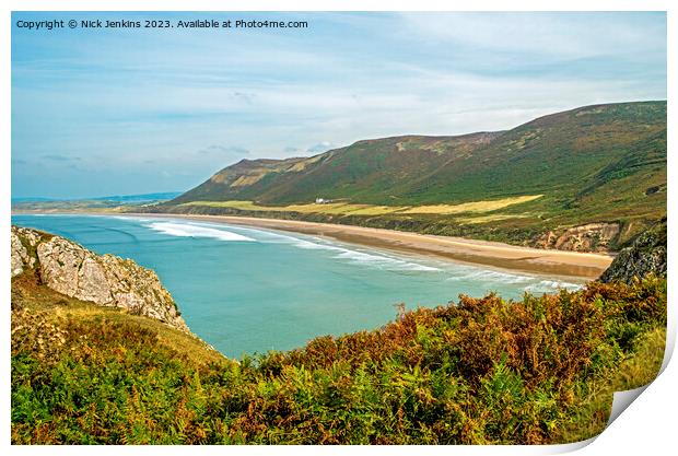 Rhossili Bay Gower Peninsula South Wales Print by Nick Jenkins