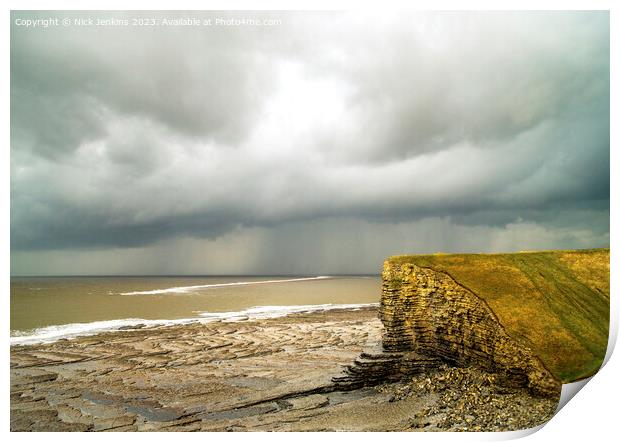 A stormy sky over Nash Point Glamorgan Heritage Coast Print by Nick Jenkins