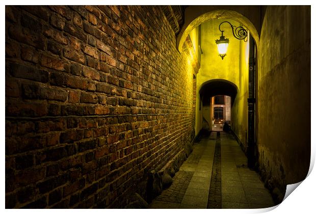 Narrow Alley At Night In Old Town In Warsaw Print by Artur Bogacki