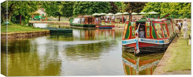 A Barge A Cafe And A Canal Canvas Print by Peter F Hunt