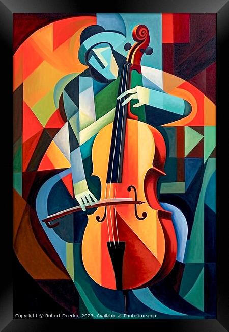 Cubist Cello Player Framed Print by Robert Deering