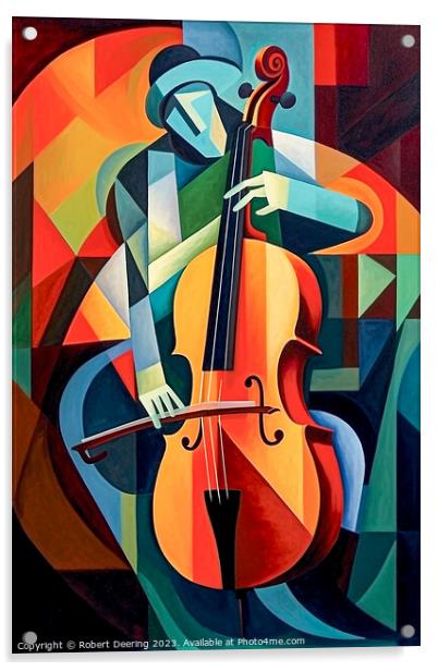 Cubist Cello Player Acrylic by Robert Deering