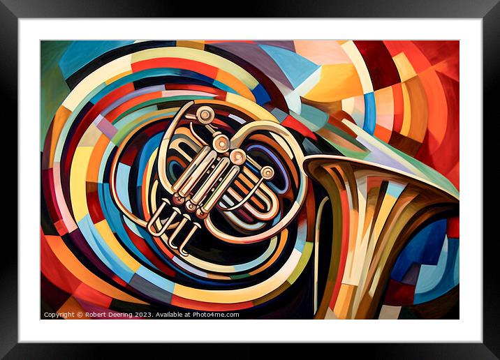 Cubist French Horn Framed Mounted Print by Robert Deering