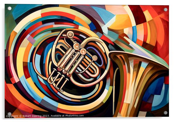 Cubist French Horn Acrylic by Robert Deering