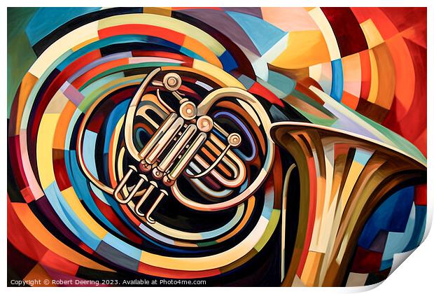 Cubist French Horn Print by Robert Deering