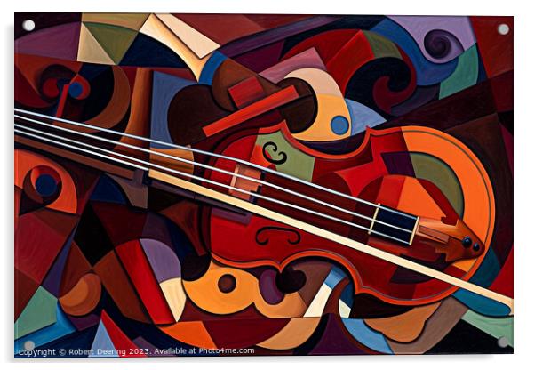 Cubist Violin Acrylic by Robert Deering