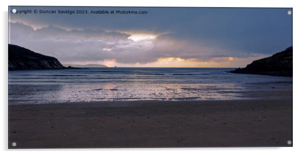 Moody sunrise at Maenporth beach Cornwall Acrylic by Duncan Savidge