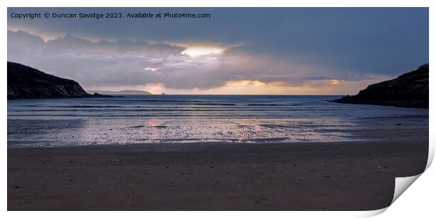 Moody sunrise at Maenporth beach Cornwall Print by Duncan Savidge