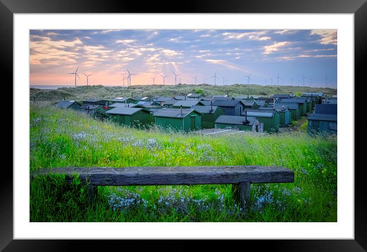Wooden Bench: South Gare Fisherman's Huts Framed Mounted Print by Tim Hill
