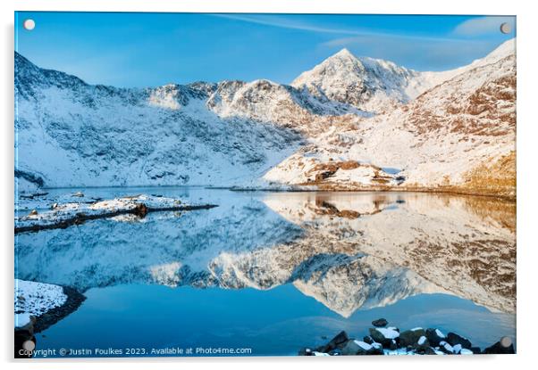 Snowdon winter reflections, North Wales Acrylic by Justin Foulkes