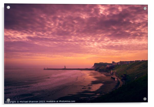 Tranquil Sunrise Over Whitby Acrylic by Michael Shannon