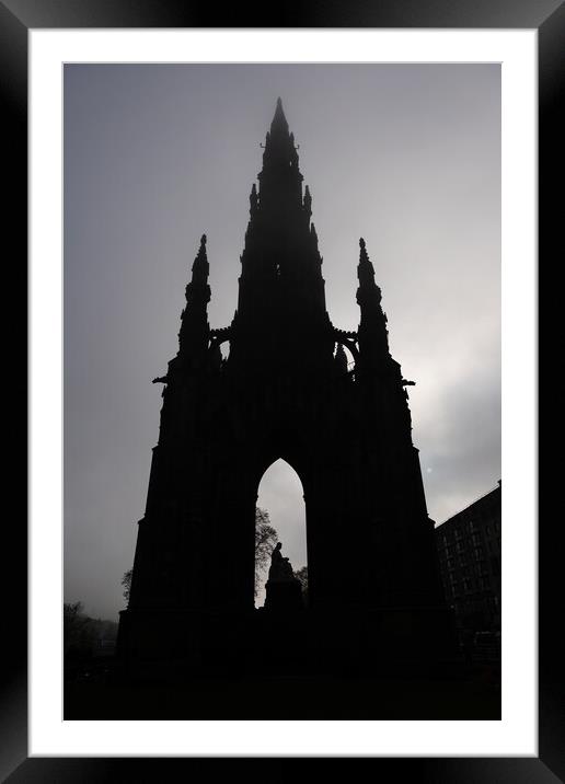Scott Monument Silhouette In Edinburgh Framed Mounted Print by Artur Bogacki