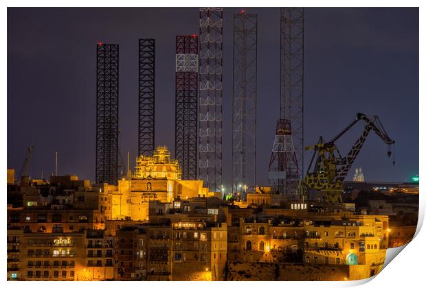 Senglea City Skyline At Night In Malta Print by Artur Bogacki