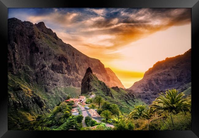 Tenerife Landscape With Masca Village At Sunset Framed Print by Artur Bogacki