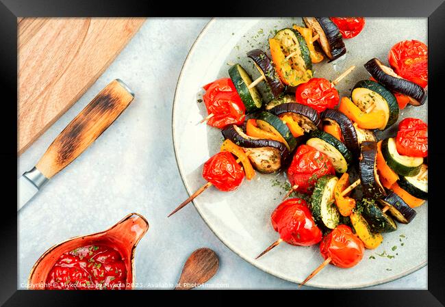 Skewers with vegetables, set of grill veggies. Framed Print by Mykola Lunov Mykola
