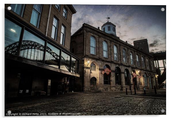 Tyne Bridge Reflection and the Hard Rock Cafe - Ne Acrylic by Richard Perks