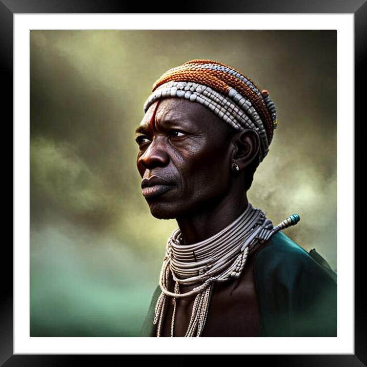 Portrait of man the Bayaka tribe in Central Africa Framed Mounted Print by Luigi Petro