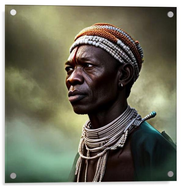 Portrait of man the Bayaka tribe in Central Africa Acrylic by Luigi Petro