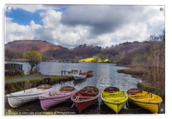 Colourful Boats at Grasmere Lake Acrylic by Kate Lake