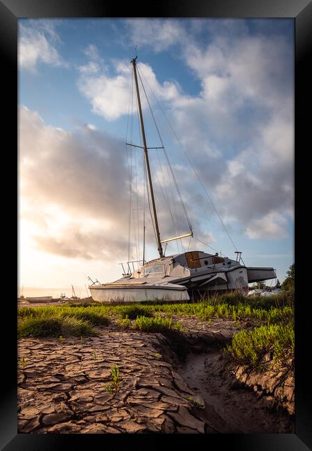 Catamaran High and Dry at Lower Heswall Shore  Framed Print by Liam Neon