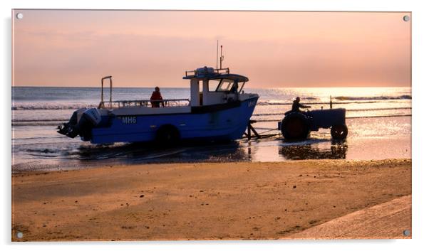 Redcar Fishing Boat and Tractor at Sunrise Acrylic by Tim Hill