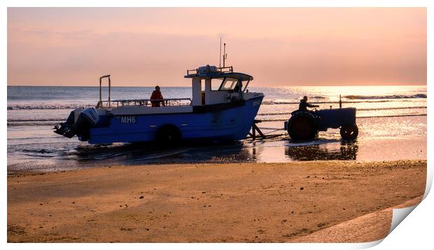 Redcar Fishing Boat and Tractor at Sunrise Print by Tim Hill