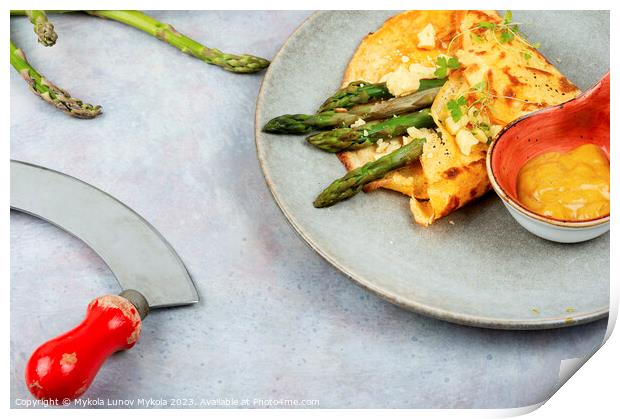 Omelet with fresh asparagus and sauce. Print by Mykola Lunov Mykola
