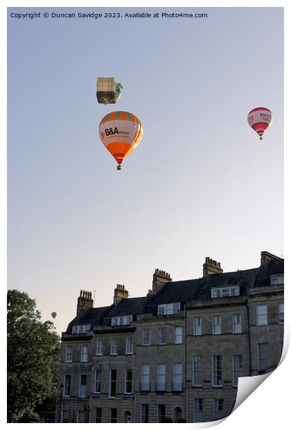 Hot air Balloons above Marlborough Buildings, Bath Print by Duncan Savidge