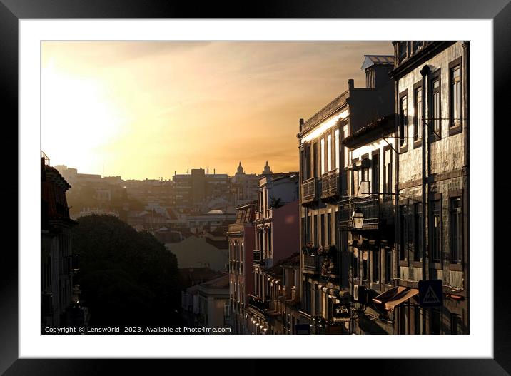 Bright sunset in Lisbon, Portugal Framed Mounted Print by Lensw0rld 