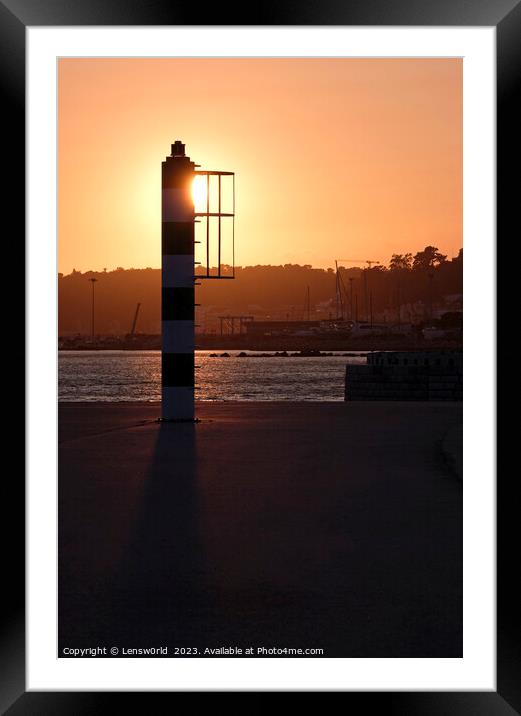 Sunset over the river in Lisbon, Portugal Framed Mounted Print by Lensw0rld 