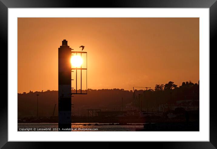 Sunset over the river in Lisbon, Portugal Framed Mounted Print by Lensw0rld 