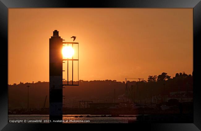 Sunset over the river in Lisbon, Portugal Framed Print by Lensw0rld 