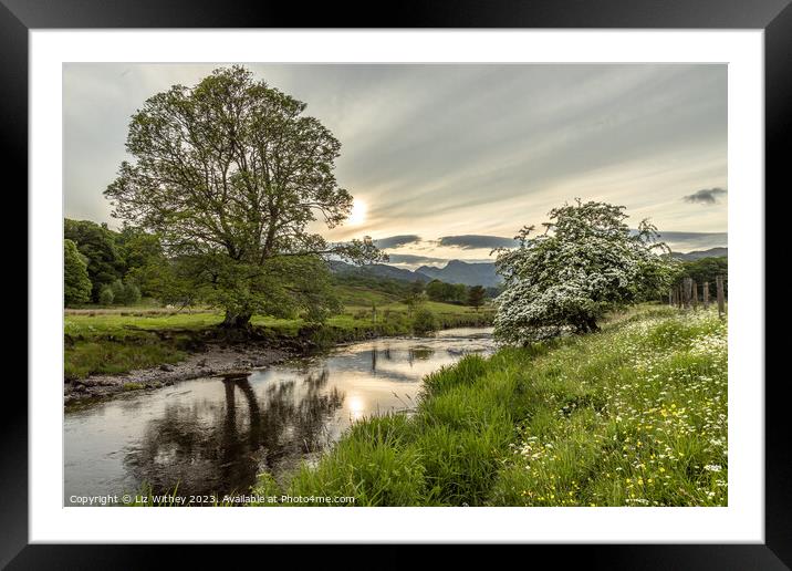 River Brathay and Langdale Pikes Framed Mounted Print by Liz Withey