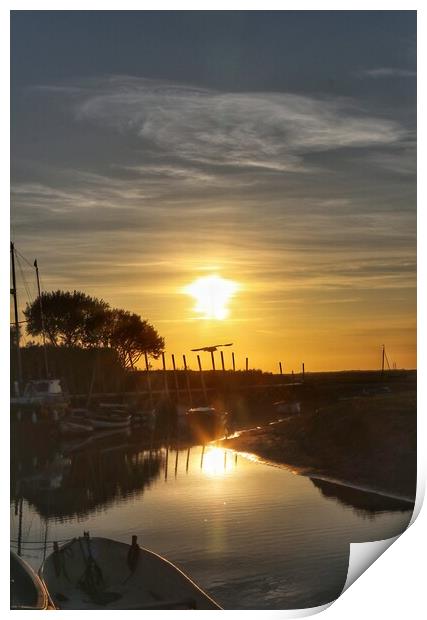 Sunset colours over Blakeney Quay in reflection  Print by Tony lopez