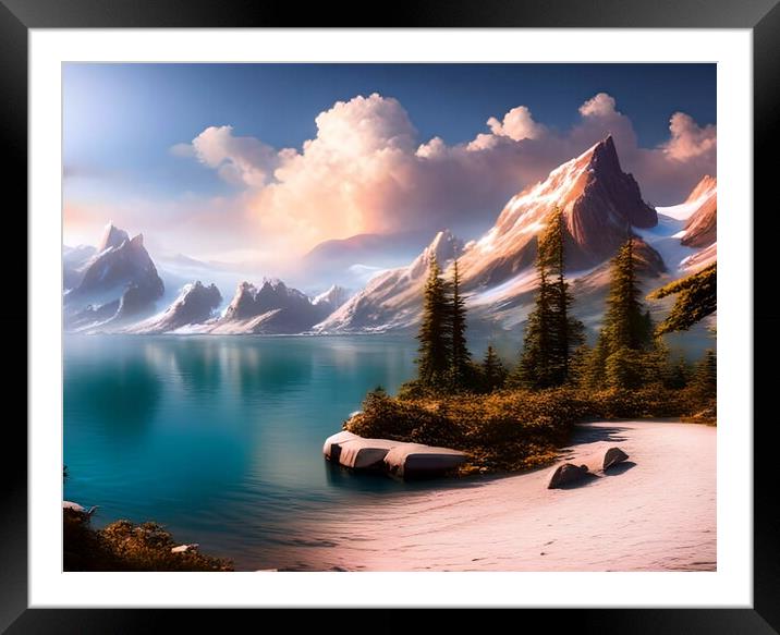 Tranquil Beauty of Mountain Lake Framed Mounted Print by Luigi Petro