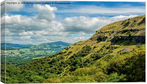Llangattock Escarpment and the Sugarloaf Brecon Beacons  Canvas Print by Nick Jenkins