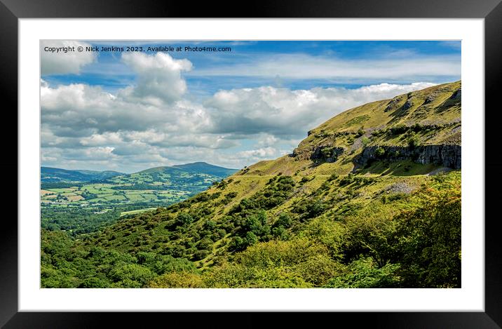 Llangattock Escarpment and the Sugarloaf Brecon Beacons  Framed Mounted Print by Nick Jenkins