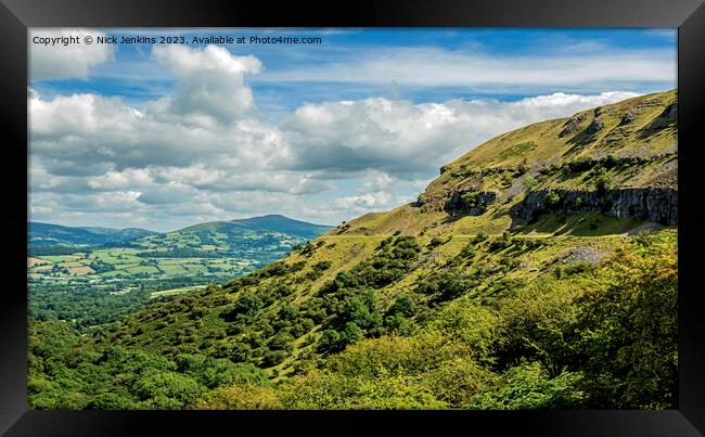 Llangattock Escarpment and the Sugarloaf Brecon Beacons  Framed Print by Nick Jenkins