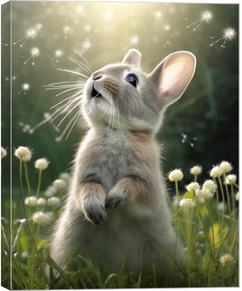 Rabbit and dandelion seeds Canvas Print by Massimiliano Leban