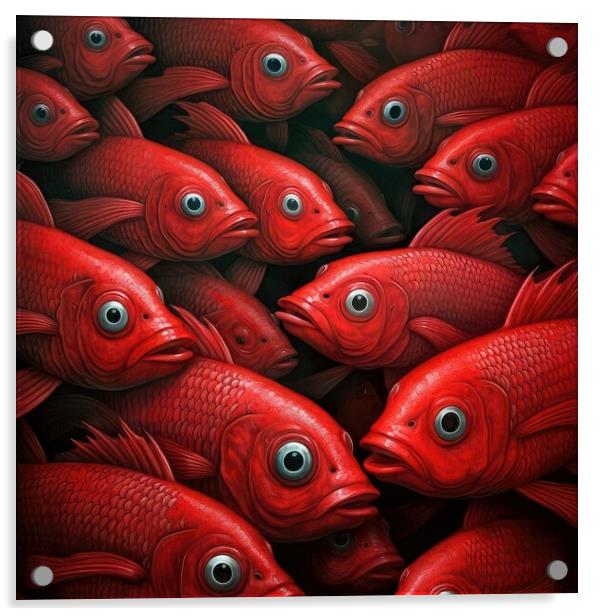 Red fishes paint Acrylic by Massimiliano Leban