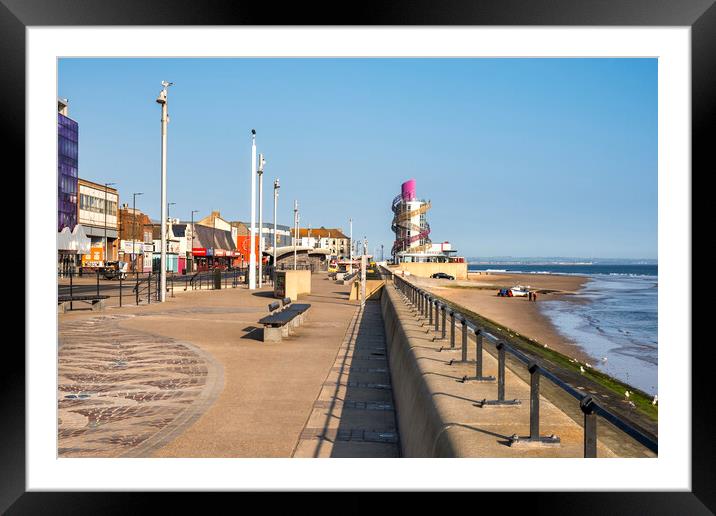 Redcar Seafront leading to Redcar Beacon Framed Mounted Print by Tim Hill