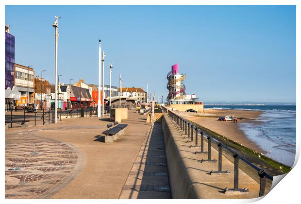 Redcar Seafront leading to Redcar Beacon Print by Tim Hill