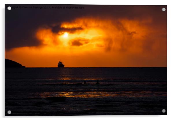 ships at sunrise on the Cornish coast Acrylic by Duncan Savidge